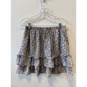 Sienna Sky Women's Blue Floral Mini Skirt Ruffled Tiered Drawstring Sz Large NWT